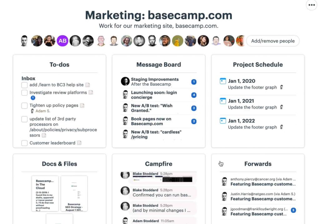 Ejemplo de herramienta de gestión de proyectos Basecamp