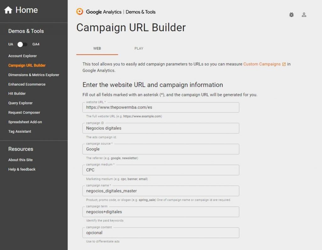 campaign url builder ejemplo